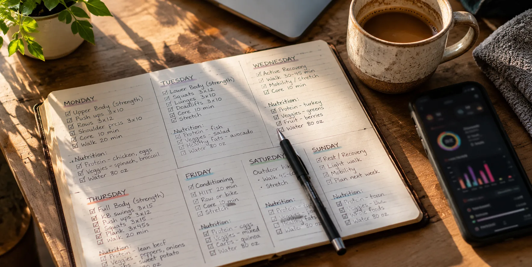Fitness Evaluation and Testing in Miami Used to Build 12 Week Training Plan in Brickell Open training planner with 12 week fitness plan built from evaluation and testing results in Miami