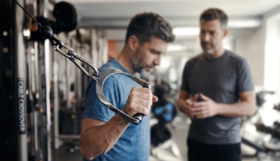 Personal trainer working with client in a private Brickell gym studio